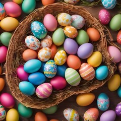 Fototapeta na wymiar Easter eggs in the basket
