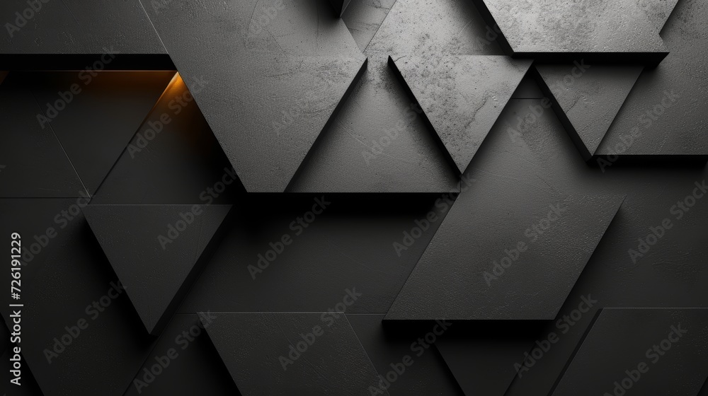 Poster abstract black geometric background with golden glowing element. 3d render illustration - generative