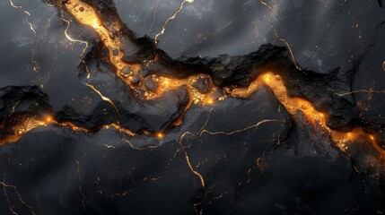 Luxury black marble with golden veins. Fantasy fractal texture. 3D rendering - Generative AI