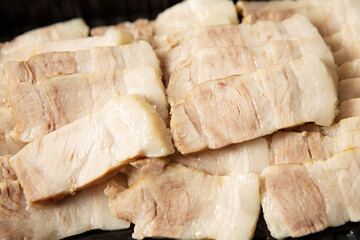 Boiled pork on a plate, Korean food ,