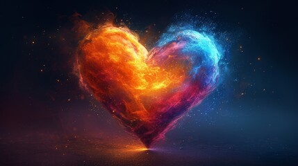 Colorful heart on a dark background. 3d rendering, 3d illustration. - Generative AI