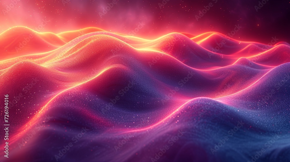 Poster abstract digital landscape with flowing particles. 3d illustration. futuristic background. - generat