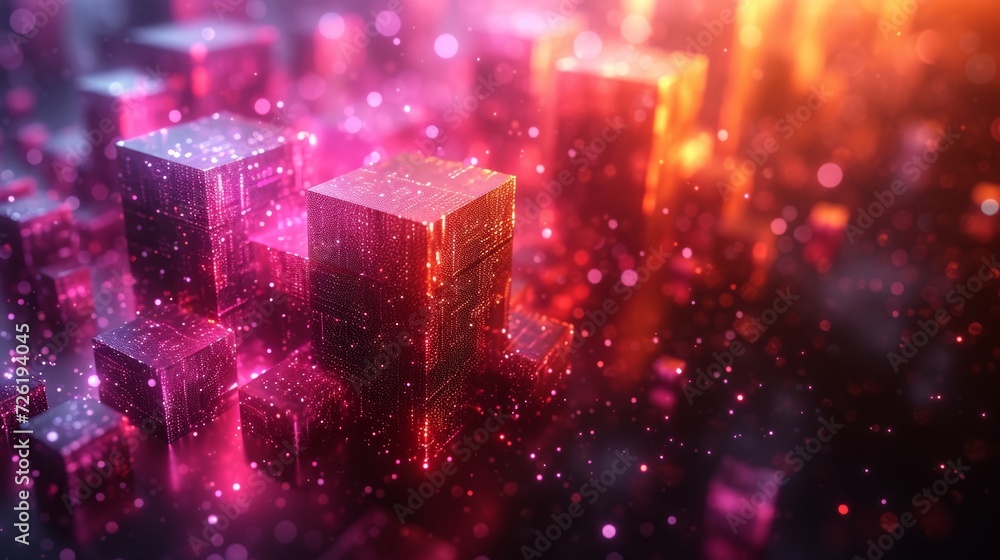 Aufkleber 3d illustration of abstract city with glowing lights. 3d rendering - generative ai