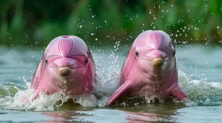 The Amazon river dolphin, also known as the pink river dolphin or boto, lives only in freshwater,AI generated