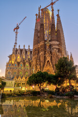 The famous Sagrada Familia in Barcelona at dusk