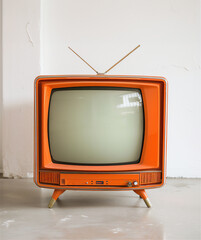 Old brown color  Tv in a white studio