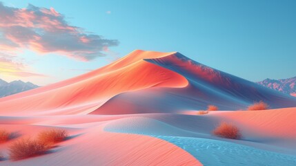 Desert landscape. 3D illustration in pink and blue colors. - Generative AI