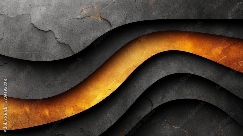 Poster abstract background with orange and black wavy layers on concrete wall - generative ai