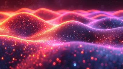 Fototapeten 3D rendering of abstract digital landscape with glowing particles. Big data visualization. - Generative AI © AlexandraRooss