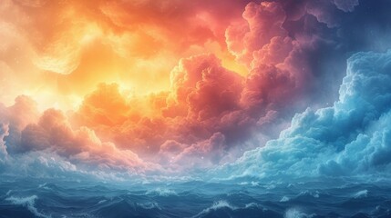 Fantasy seascape with stormy sky, 3d illustration - Generative AI