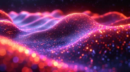 Foto op Plexiglas 3d rendering. Abstract wave of particles. Futuristic background. - Generative AI © AlexandraRooss