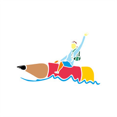 colorful illustration of a school student riding a pencil boat for icon or logo