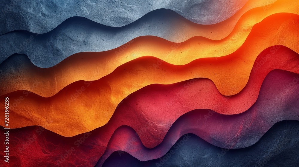 Poster abstract background with blue and orange waves. 3d render illustration - generative ai