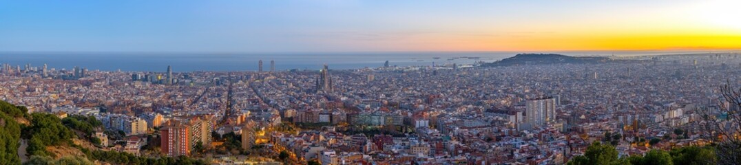 Panorama of Barcelona in Spain at dusk