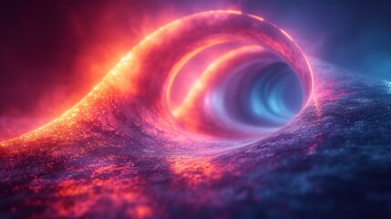 Abstract 3d rendering of wormhole. Digital wireframe tunnel with glowing particles. - Generative AI