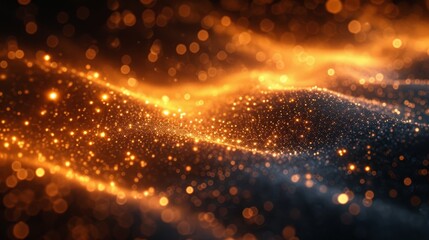 3d rendering of abstract particles wave with depth of field and bokeh effect. Futuristic background with glowing particles. - Generative AI