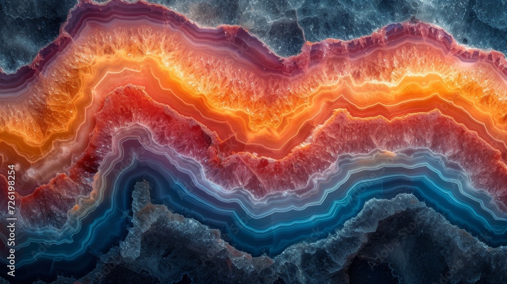 Poster abstract background with blue and orange marble pattern. 3d render illustration - generative ai