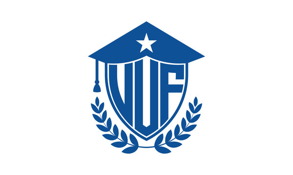 UUF three letter iconic academic logo design vector template. monogram, abstract, school, college, university, graduation cap symbol logo, shield, model, institute, educational, coaching canter, tech