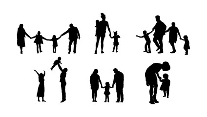 happy family silhouettes, Happy family silhouette set
