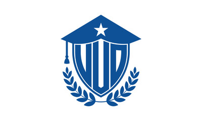 UUO three letter iconic academic logo design vector template. monogram, abstract, school, college, university, graduation cap symbol logo, shield, model, institute, educational, coaching canter, tech