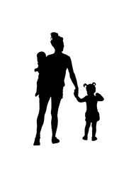 Family mom and dad walking together with kids children vector