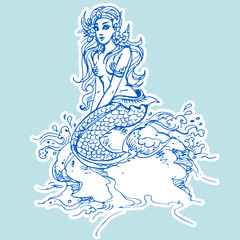 mermaid in the sea vector for card decoration illustration