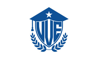 UVE three letter iconic academic logo design vector template. monogram, abstract, school, college, university, graduation cap symbol logo, shield, model, institute, educational, coaching canter, tech