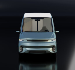 Front view of Electric Delivery Van on black background. Generic design. 3D rendering image.