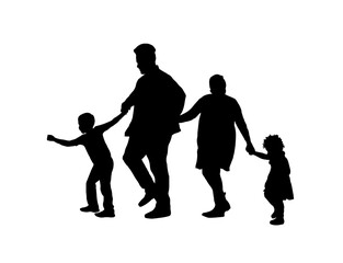 Family mom and dad walking together with kids children vector