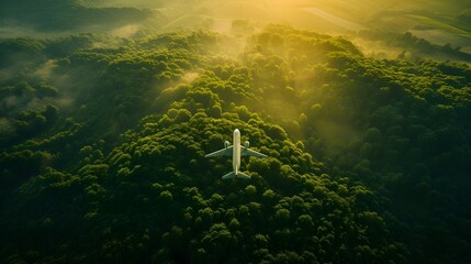 Fototapeta na wymiar drone view photography of air plane flying at the top of green hiils