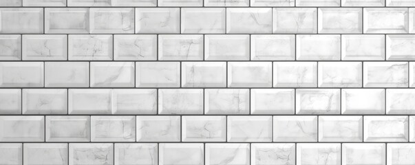 White light brick subway tiles wall texture wide background banner panorama seamless pattern, Generative AI 