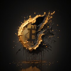 Trading, chart, bitcoin, money, rich. Close-up bitcoin coin with flying coins. Bitcoin Crypto currency Gold BTC Bit Coin close up of Bitcoin coins isolated. Blockchain technology, bitcoin mining