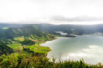 Fototapeta premium Viewpoint of Sete Cidades crater lake in Azores Sao Miguel Portugal