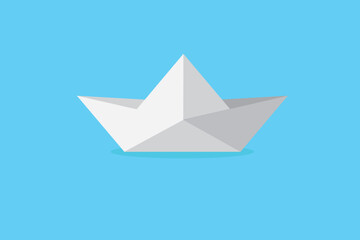 paper boat origami on water wave icon, flat design vector