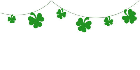 St Patrick Day green bunting pennants with clover symbol, flags garland, Irish holiday. vector element for greeting card, poster, banner isolated on white background. - obrazy, fototapety, plakaty