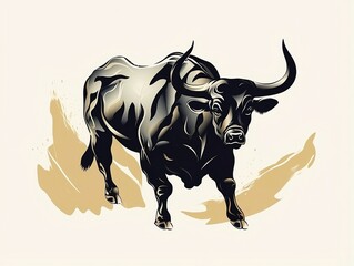 Black and white bull silhouette on a white background