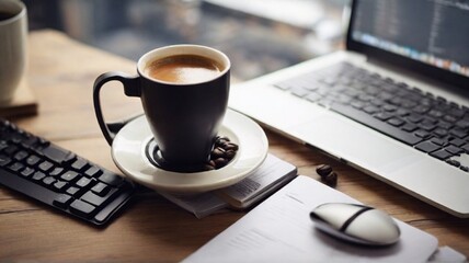 cup of coffee and laptop