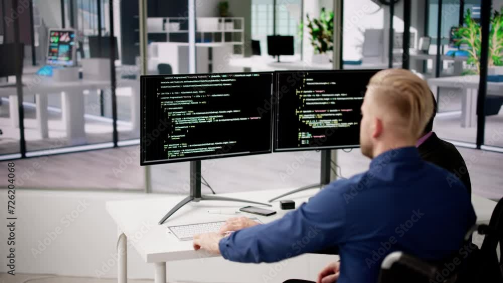 Poster Computer Programmer Writing Program Code On Computer