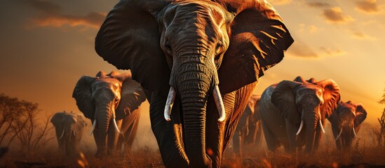 Elephant background with its herd