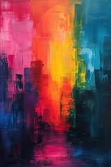 Beautiful Abstract Rainbow Painting Modern Art, Greeting Card Poster Home Decor Concept Artwork, Colorful Painted Canvas