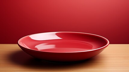 Showcase a visually appealing mockup of a vibrant red plate against a neutral background, emphasizing its glossiness and realistic lighting