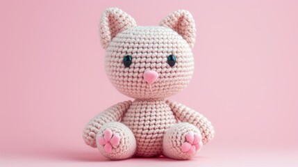Obraz premium Crocheted kitty toy vibrant backdrop, handcrafted and adorable, Ai Generated
