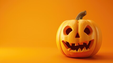 An evil pumpkin with a mischievous grin on an orange background, Ai Generated.
