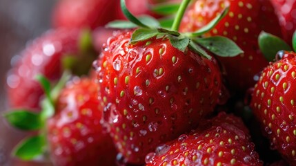 Close-up shot showcasing vibrant strawberries adorned with glistening water droplets, Ai Generated