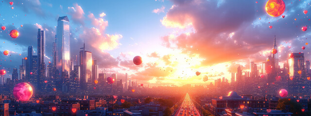 Celestial Ballet: An Enchanting City Where Colorful Balloons Dance With the Sky
