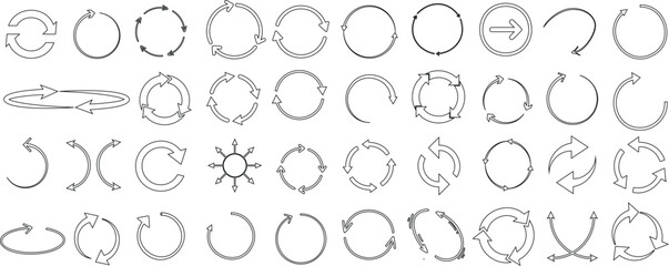 Circular arrows vector set, diverse designs for workflow layout, diagram, web design. for efficient visual communication. Unique styles, solid, dashed, patterns, clockwise motion, cycles, rotations