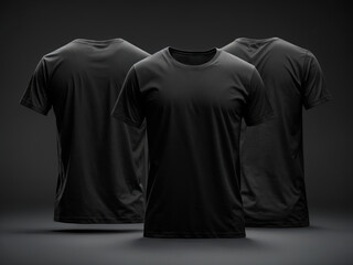 set of three black ghosted tee t shirt round neck black background,. Generative AI - obrazy, fototapety, plakaty