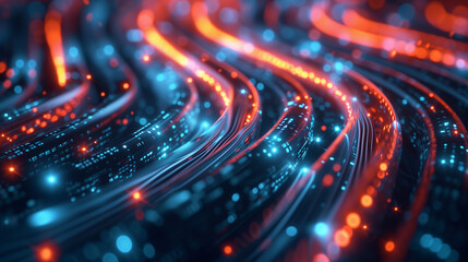 Glowing data cables transferring information background. 