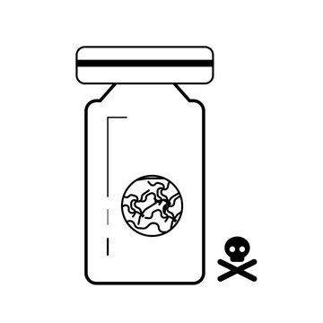 Minimalist drawing of a jar with a brain inside and a sad face, concept for mental health or creativity containment.