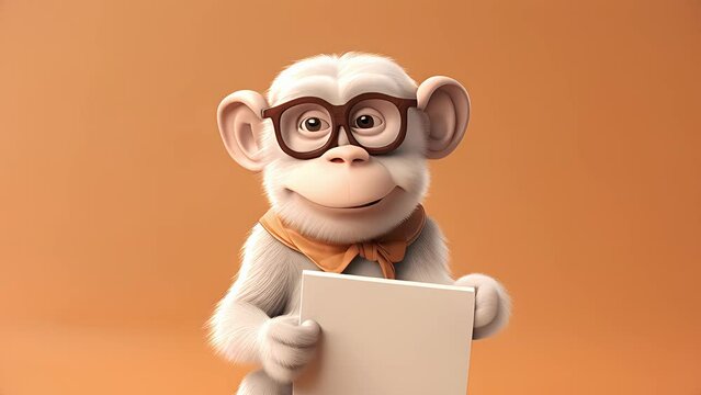 Cute happy cartoon monkey holding a blank sign. Created with Generative AI.	
